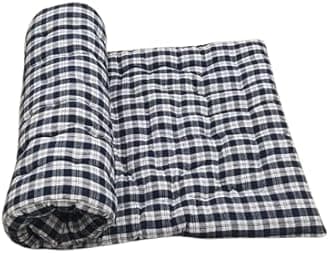 JY Soft Cotton Quilt Mattress Foldable Movable Picnic Light Weight Filled Single Firm Quilt | Gadda (1 Sleeping Capacity, 3 x 6 ft or 72 x 34 x 2 Inches) (Blue chack Mattress)