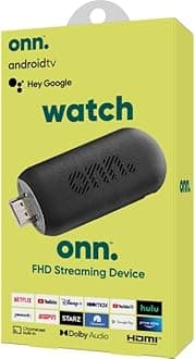 ONN Android TV 2K FHD Streaming Stick with Remote Control & Power Adapter WiFi HDMI Chromecast Built-in