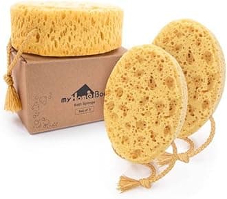 myHomeBody Bath Sponge, Foam Loofah, Body Scrubber for Bathing, Exfoliating Shower Pouf for Shower - Large Size, Lots of Lather, Oval, 3 Pack