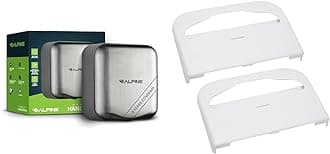 Alpine 1800W Stainless Steel Automatic Hand Dryer & Mind Reader 2-Pack Wall Mount Toilet Seat Cover Dispenser Set, 16.5" x 11.25" x 2", White