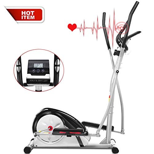 FUNMILY Elliptical Exercise Machine for Home Use,Quiet & Smooth, Indoor Compact Elliptical Cross Trainer with10-Level Resistance&Digital Monitor&ulse Rate Grips