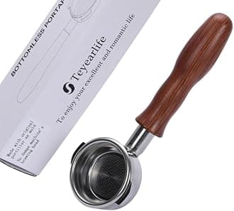 58mm 2 ears Bottomless Portafilter for E61, Flair 58, ECM, Rocket, Sanremo, Synesso, Slayer, VBM Espresso Machine Accessories Made of Stainless Steel and Solid wood