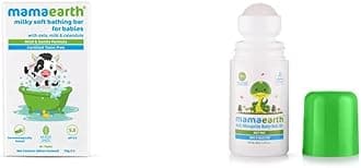 Mamaearth Milky Soft Bathing Bar 75g x2, Oats, Milk & Calendula, Gentle & Dermatologically Tested & Mamaearth Anti Mosquito Body Roll-On 40ml, DEET-Free, Indoor/Outdoor, Safe for Babies