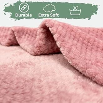 Bear & Panda Waffle Flannel Fleece Mink Throw - Sofa/Bedspread/travel Blankets – Honeycomb Super Soft, light-weighted, Warm, Cosy Large Size Single, Double, King - Blush Pink, Single (127 x 152 cm)