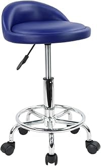 KKTONER Low Back Lift Stool, Round Swivel Chair with Caster Footrest, Learning Work, SPA, Examination, Drafting Chair, Counter Chair, Office Chair, Desk Chair, PU Leather, Blue (Blue)