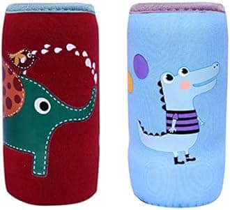 The Cheeky Kidzz Soft Reusable Baby Feeding Bottle Cover Sleeve Animal Printed Suitable for 120ml 150ml 220ml 240ml Slim Neck Milk Feeder Bottles (Pack of 2) (Crocodile-ELEPHNAT)