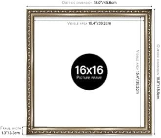 Almost Frameless 16x16 Gunmetal Ornate Picture Frame 16"x16"(40.6x40.6cm) Poster, Photo, Artwork, or Print. Opulent Style Portrait and Landscape Display with Wall Hooks