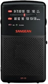 SangeanSR-35 AM/FM Analog Pocket Radio with Built-in Speaker, Black