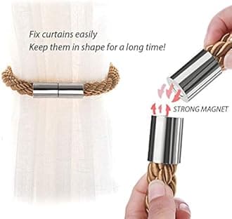 NICEEC 2 Pack Strong Magnetic Curtain Tiebacks Modern Simple Style Drape Tie Backs Convenient Decorative Weave Rope Curtain Holdbacks for Thin or Thick Home & Office Window Draperies (Light Coffee)