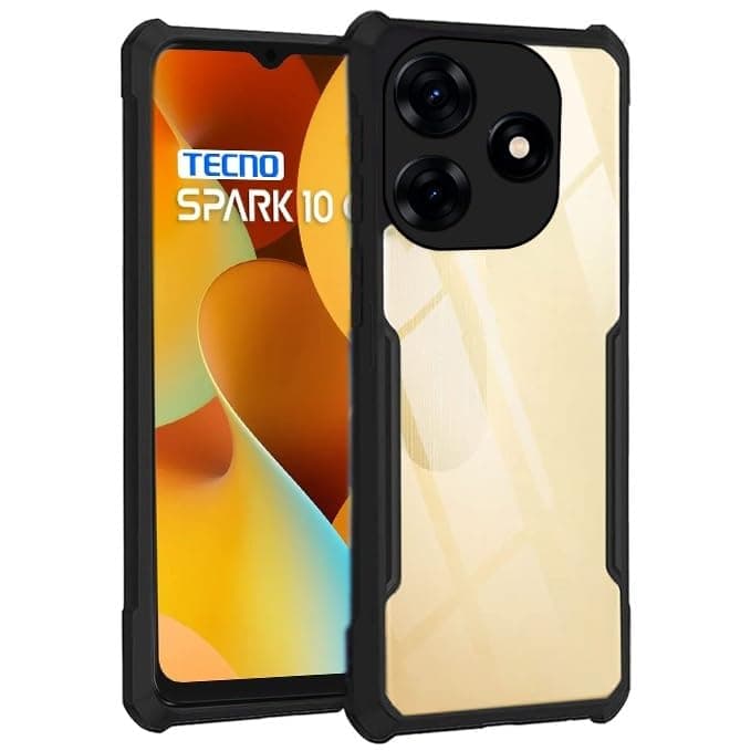 amazon basics Hybrid Camera Protection Transparent Hard Back Case Cover for Tecno Spark 10C (Sides Black)