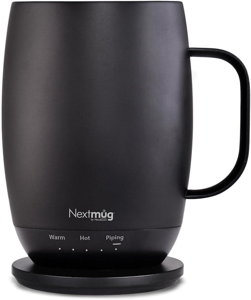 Nextmug Plus (Black - 18 oz.) Temperature-Controlled, Self-Heating Mug – No App, Long-Lasting Battery for Work & Study, Great Gift for Coffee Lovers
