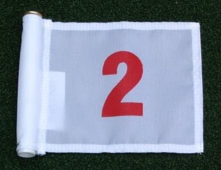 ShopTJB Red Numbered #2 Printed on a Solid White Jr. (8" L x 6" H) 400 Denier Pin Marker Flag for Golf & Putting Green Applications