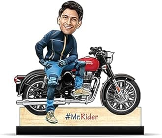 Foto Factory Gifts caricature personalized gifts for men Rider on bike (wooden 8 inch x 5 inch) CA0313