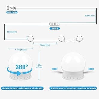 LED Vanity Lights for Mirror, Vanity Lights Stick on with 10 Dimmable Bulbs, 3000K 4000K 6500K & 10 Level Brightness Adjustable, USB Cable, Hollywood Mirror Lights for Makeup Dressing Room Bathroom