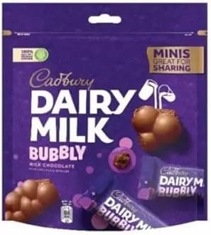 Cadburys Dairy Milk Bubbly Same Smooth Flavor Milk Chocolate With the Added Twist of Bubbles Individually Wrapped 168g (Imported)