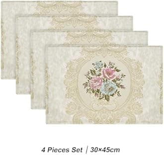 TOPLUXE Placemats 30x45cm, Floral Table Mats for Dining Room/Restaurant/Banquet/Festival Decoration (Set of 4, Beige)