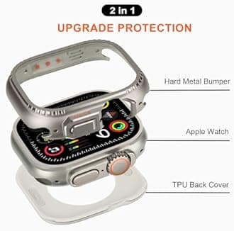Suphart Protective Case Compatible with Apple Watch Series 9/8/7 45 mm Case, Robust Metal Case with Back Frame for iWatch 9/8/7 45 mm, Titanium
