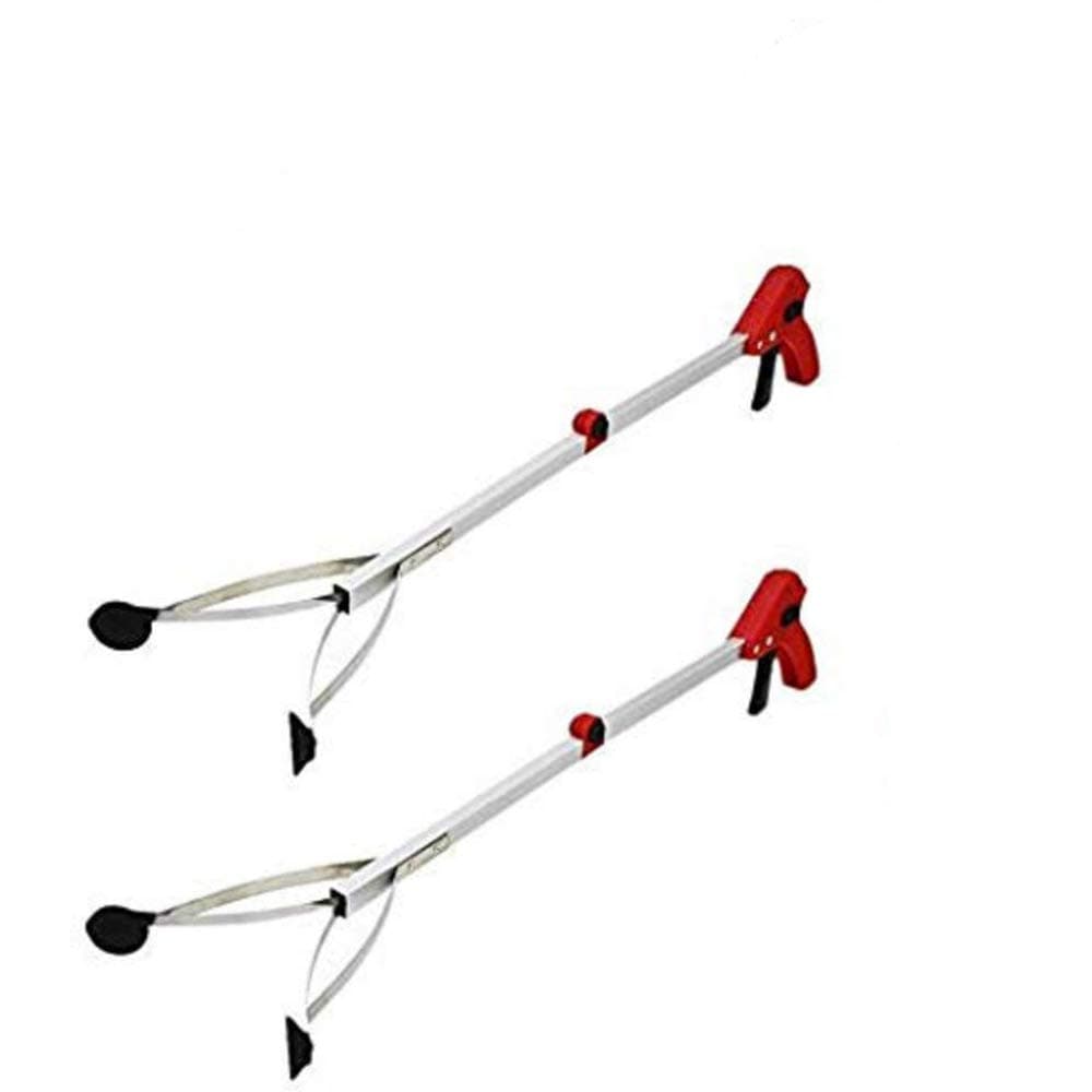 TSY TOOL 2 Pack Red Reacher Grabber, 32" Extra Long Foldable Reacher Handy Reaching Aid Lightweight Aluminum Grab Arm Extender s for Trash Pick Up, Garden Nabber, Mobility Aid Pick Up