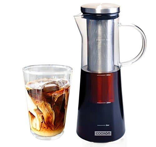 Cold Brew Coffee Maker and Tea Infuser by Cooxon - Premium quality cold coffee brewer, airtight, durable and BPA Free, 1L/34Oz with with Removable Stainless Steel Filter, dishwasher safe