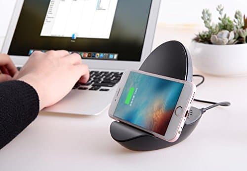 Wireless Charging Smartphone Dock with Built-in Bluetooth Speaker, 10W Fast Charging, Qi Standard, Desk Cell Phone Stand, Smartphone Wireless Charging Speaker Dock