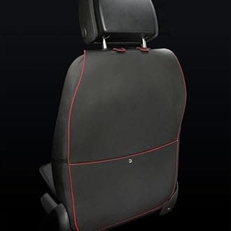 HCMAX 2 Pack Kick Mat Car Seat Back Protector Waterproof Easy to Clean Multifunctional Organizer Storage Bag Travel Accessory PU Leather Black-Red