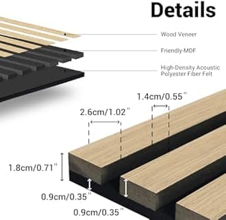 JUWEI DIRECT Wood Slat Acoustic Panels – 3D Textured Wall Panels for Noise Reduction & Modern Decor, Soundproof Panels for Bedroom, Office & Home Theater (13# Classic Oak1, 47.2 x 23.6 x 0.7 inches)