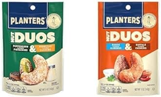 PLANTERS Nut Duos Bundle, Flavored Nuts, Snacks Variety Pack - Peppercorn Pistachios & Parmesan Cashews 5oz + Ranch Almonds & Buffalo Cashews 5oz