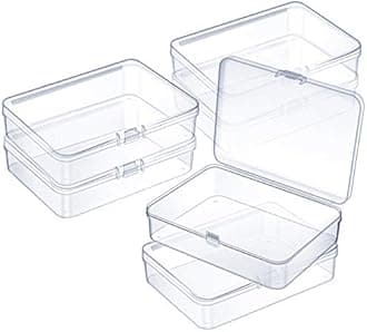 Jetec 6 Pieces Mini Plastic Clear Beads Storage Containers Box for Collecting Small Items, Beads, Jewelry, Business Cards, Game Pieces, Crafts (4.5 x 3.3 x 1.2 Inch)