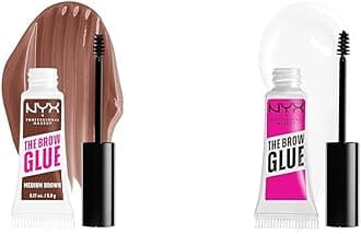 NYX Brow Glue Extreme Hold Tinted & Clear Eyebrow Gels Bundle - Medium Brown & Clear