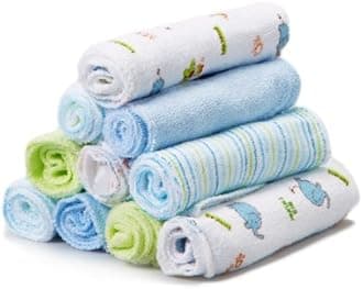 Spasilk Washcloth Wipes Set for Newborn Boys and Girls, Soft Terry Washcloth Set, Pack of 10, Blue Elephants[Amazon-developed Certification] Compact by Design