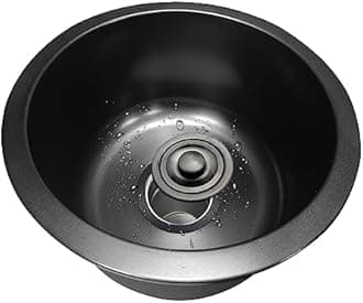 BIGYOUZI 12In Round Black Kitchen sink 304 Stainless Steel Countertop in Bar Sinks Single Bowl Rv Small Sink with Drainage set (12.5''X12.5'')