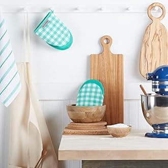 Kitchenaid Albany Mini Cotton Oven Mitts with Silicone Grip, 5.5"x8", Aqua Sky 2 Count