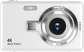 4K Ultra HD CCD Digital Camera - Mini Compact Point and Shoot for Student Beginners, Home Photography, Easy to Use, Portable Travel Camera(White)