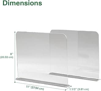 Bee Neat Closet Organization with Acrylic Clear Shelf Dividers - Closet Shelf Organizer for Clothes, Towels, Sweaters, Purses, and Books - Shelf Separators - 2 Pack (8" Tall 11 ⅝" Deep)
