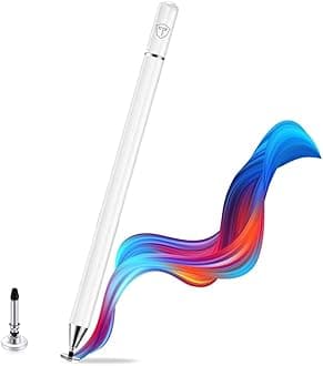 Universal Stylus Pen for Smartphone/Tablet/iPad/Pro/Air/iPhone/iOS/Android/All Touch Screens Devices| Fine Point Disc Tip, Lightweight Aluminum Body Magnetic Cap Drawing Writing (White)