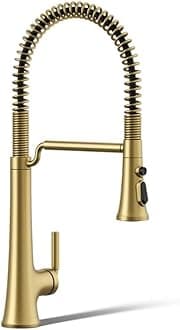 KOHLER 23765-2MB Tone Semi Professional Kitchen Sink Faucet, Pre-Rinse Kitchen Faucet, Commercial Faucet, Vibrant Brushed Moderne Brass