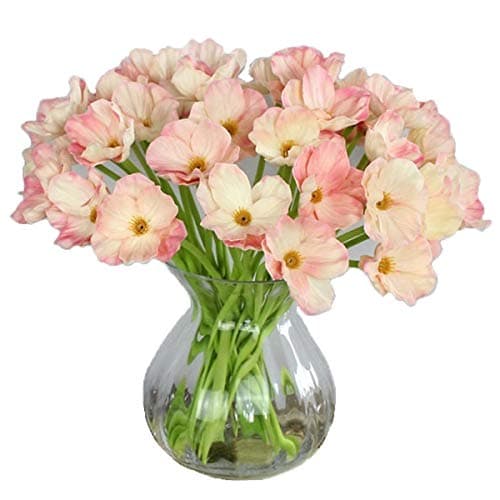 10 PCS High Quaulity Fresh Artificial Mini Real Touch PU/ latex Corn Poppies Decorative Silk fake artificial poppy flowers for Wedding holiday Bridal Bouquet Home Party Decor bridesmaid (Pink)