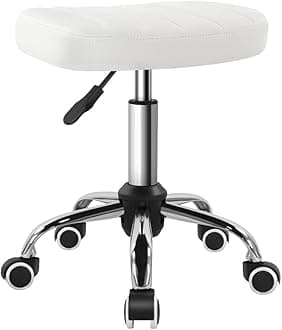 White Minimalist Square Swivel Stool with Wheel for Work SPA Shop Massage Height-Adjustable and Cost-Effective Rolling Stool Chair