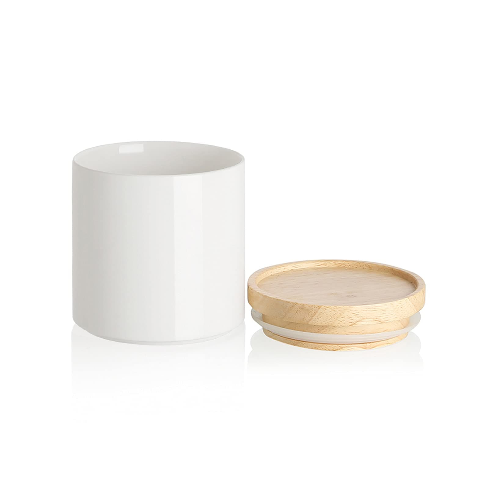 Kitchen Canisters Ceramic Food Storage Jar, Stackable Containers with Airtight Seal Wooden Lid for Serving Coffee Bean, Flour, Tea, Spice and More - 39 Fl Oz (White)