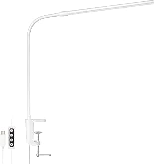 Lepro Light Desk Lamp w/ Clamp, LED, Eye-Friendly, Warm Light/White Light/Daylight, 10 Brightness Levels, 5W Energy-Saving, Ra80 Rendering, 360° Adjustable, USB-Powered, 59.1 in (1.5 m) Cable, White