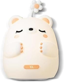 Valensole Bear Kids Night Light, Cute Nursery Light for Baby, Bedroom Night Light with 4-color Dimmable, LED, USB Rechargeable, Portable, Silicone, Camping Lamp…
