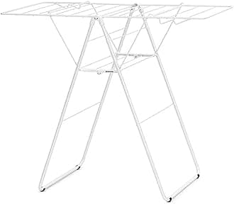 Brabantia HangOn Compact Clothes Drying Rack | 49ft (15m) | White | Small Indoor Clothes Airer Laundry Stand with 2 Fold-Out Wings & Hanger Hooks, Folds Flat, Ideal for Condos | Fits Full Load