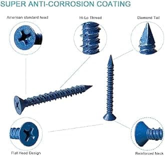3/16 x 1-3/4" Flat Head Concrete Screw Anchor, for Anchoring to Masonry, Block or Brick (100Pcs)