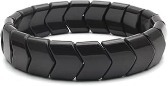 Power IonicsHandmade Beaded Bracelets for Men and Women, Tourmaline, Eye of the Tiger, Obsidian, Lava Stone 10mm Beads and 4mm Stainless Steel, High Elastic 17.5-21cm Size, Mens Beaded Bracelets