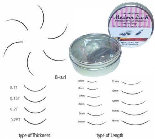 Modern Lash EyeLash Extensions B - Curl Lashes .2mm Thick 0.5 gram Choose Length (7mm Long)