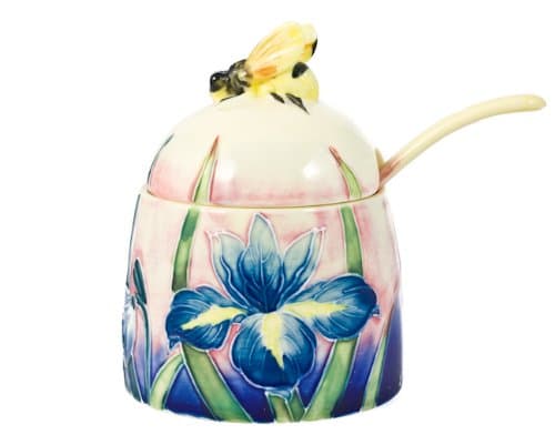 Iris Floral Ceramic Bee Honey Pot Old Tupton Ware New