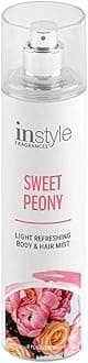 Instyle Fragrances Light Refreshing Body & Hair Mist, Sweet Peony, Premium Women’s Body Spray, Infused with Panthenol, CLEAN, Vegan, Paraben-Free, Phthalate-Free, 8 Fluid Ounces