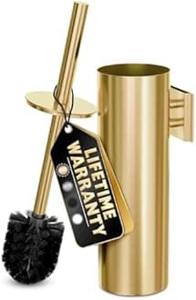 Gold Toilet Brush and Holder Set with Wall Mount - Modern Wall Mounted Toilet Brush Made from Corrosion-Resistant Stainless Steel - Removable Inner Bowl, Splash Protection & Dense Bristles Supplied