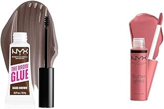 NYX PROFESSIONAL MAKEUP The Brow Glue Extreme Hold Tinted Eyebrow Gel Dark Brown & Butter Gloss Non-Sticky Lip Gloss Tiramisu