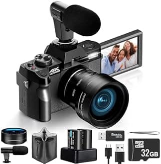 4K Digital Cameras for Photography 48MP/60FPS Video Vlogging Camera for YouTube with 3" 180° Flip Screen WiFi, 16X Digital Zoom Cameras with 32GB Micro Card Wide-Angle & Macro Lens (Black)